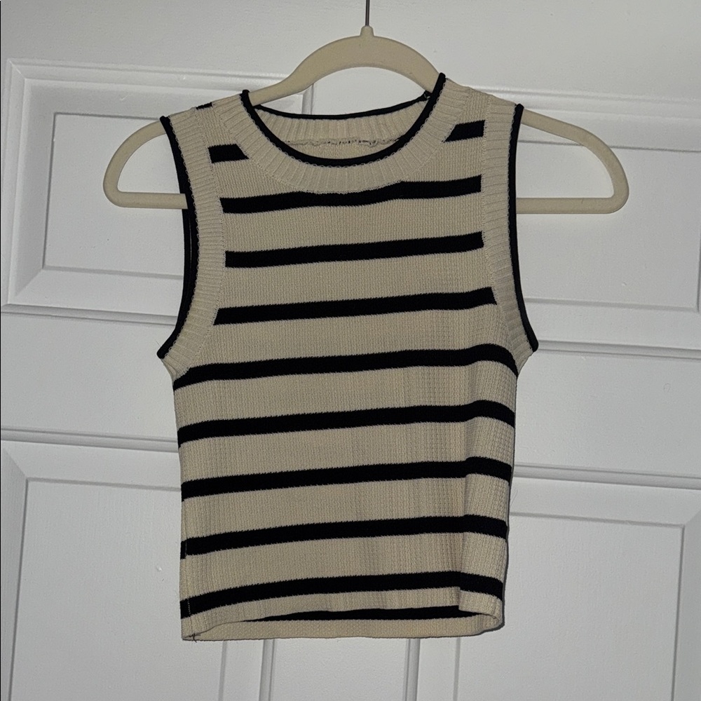 Zara Striped Sleeveless Top - Black and Cream